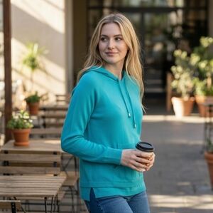 Like New Juicy Couture Teal Knit Hoodie Gold Zipper XS Y2K